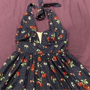 Unique Vintage cherry print halter dress
